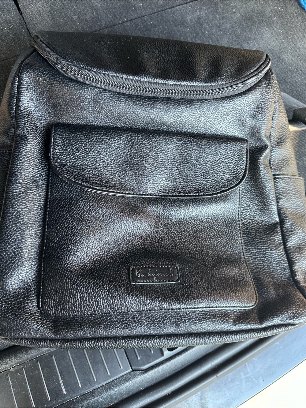 Babymel Black Faux Leather Baby Backpack Bag